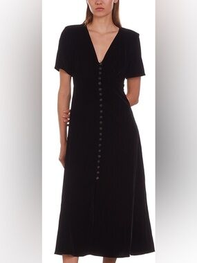 The Kooples Black Velvet Button-Front Midi